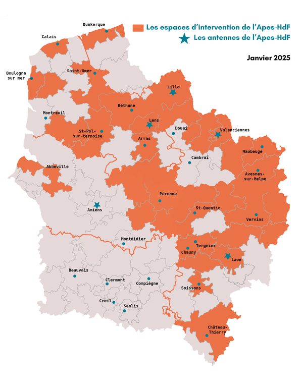 Territoires d'intervention de l'Apes en Région HdF